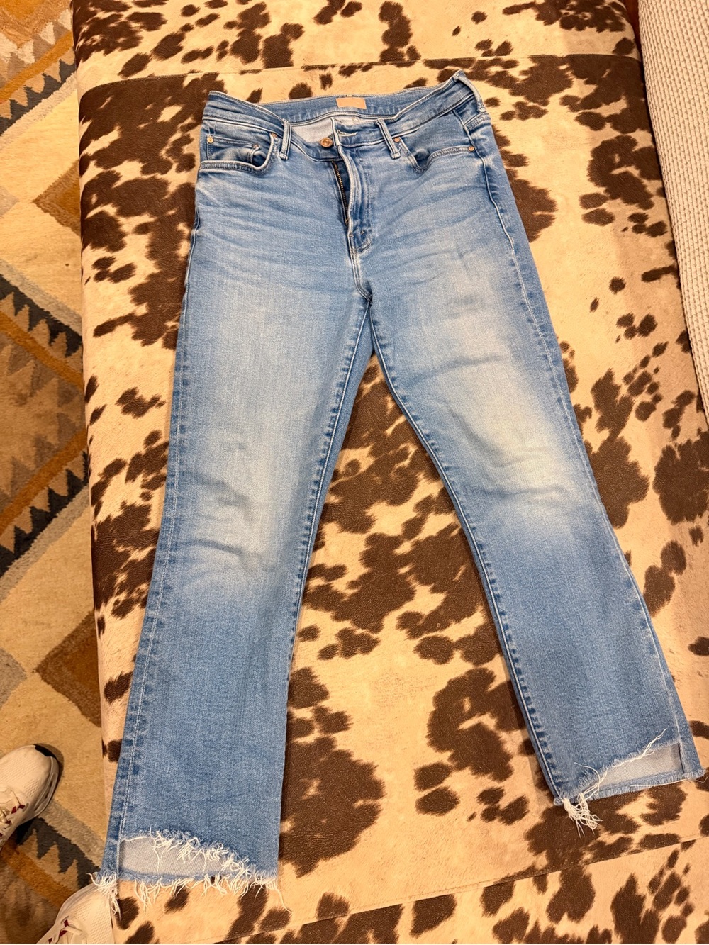 MOTHER Light Blue Women's Straight-Leg Jeans with Raw Hem